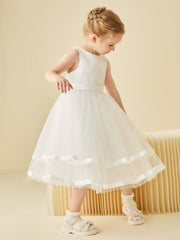 Robe de Demoiselle d'Honneur en Satin avec Haut en Tulle Simple