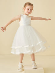 Robe de Demoiselle d'Honneur en Satin avec Haut en Tulle Simple
