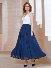 Robe en Mousseline Longueur de Mollet à Col en V avec Poches Bleu Marine Grande Taille