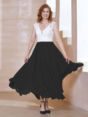Robe en Mousseline Longueur de Mollet à Col en V avec Poches Noir