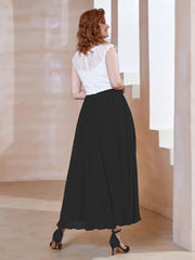 Robe en Mousseline Longueur de Mollet à Col en V avec Poches Noir