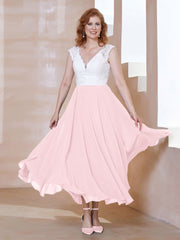 Robe en Mousseline Longueur de Mollet à Col en V avec Poches Rose Pâle Grande Taille