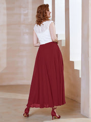 Robe en Mousseline Longueur de Mollet à Col en V avec Poches Bordeaux