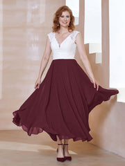 Robe en Mousseline Longueur de Mollet à Col en V avec Poches Cabernet Grande Taille