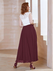 Robe en Mousseline Longueur de Mollet à Col en V avec Poches Cabernet Grande Taille