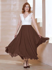 Robe en Mousseline Longueur de Mollet à Col en V avec Poches Chocolat Grande Taille