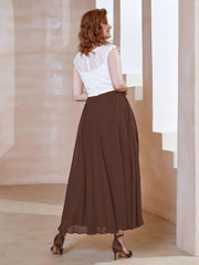 Robe en Mousseline Longueur de Mollet à Col en V avec Poches Chocolat