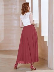Robe en Mousseline Longueur de Mollet à Col en V avec Poches Cannelle Rose