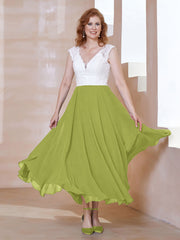 Robe en Mousseline Longueur de Mollet à Col en V avec Poches Trèfle Grande Taille