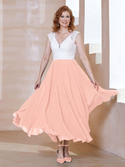 Robe en Mousseline Longueur de Mollet à Col en V avec Poches Corail Grande Taille