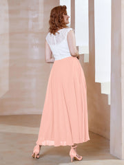Robe en Mousseline Longueur de Mollet à Col en V avec Poches Corail