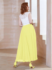 Robe en Mousseline Longueur de Mollet à Col en V avec Poches Jonquille Grande Taille