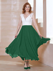 Robe en Mousseline Longueur de Mollet à Col en V avec Poches Vert Foncé