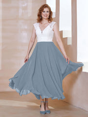 Robe en Mousseline Longueur de Mollet à Col en V avec Poches Bleu Poudré