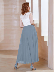Robe en Mousseline Longueur de Mollet à Col en V avec Poches Bleu Poudré