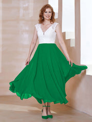 Robe en Mousseline Longueur de Mollet à Col en V avec Poches Emeraude