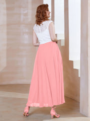 Robe en Mousseline Longueur de Mollet à Col en V avec Poches Flamant