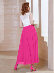 Robe en Mousseline Longueur de Mollet à Col en V avec Poches Fuchsia