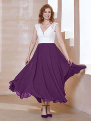 Robe en Mousseline Longueur de Mollet à Col en V avec Poches Raisin