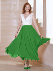 Robe en Mousseline Longueur de Mollet à Col en V avec Poches Vert Grande Taille