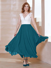 Robe en Mousseline Longueur de Mollet à Col en V avec Poches Bleu Encre