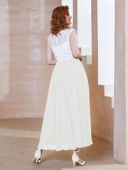 Robe en Mousseline Longueur de Mollet à Col en V avec Poches Ivoire