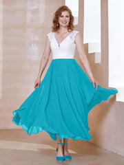 Robe en Mousseline Longueur de Mollet à Col en V avec Poches Jade