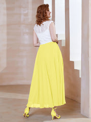 Robe en Mousseline Longueur de Mollet à Col en V avec Poches Citron