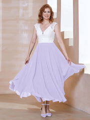 Robe en Mousseline Longueur de Mollet à Col en V avec Poches Lilas Grande Taille