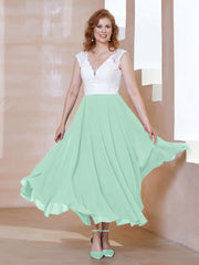 Robe en Mousseline Longueur de Mollet à Col en V avec Poches Vert Menthe Grande Taille