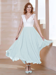 Robe en Mousseline Longueur de Mollet à Col en V avec Poches Brume