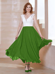 Robe en Mousseline Longueur de Mollet à Col en V avec Poches Mousse Grande Taille
