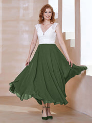 Robe en Mousseline Longueur de Mollet à Col en V avec Poches Olive Verte Grande Taille