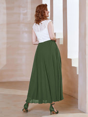 Robe en Mousseline Longueur de Mollet à Col en V avec Poches Olive Verte