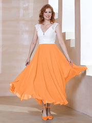 Robe en Mousseline Longueur de Mollet à Col en V avec Poches Orange