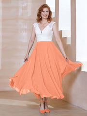 Robe en Mousseline Longueur de Mollet à Col en V avec Poches Papaye Grande Taille