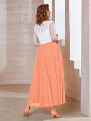 Robe en Mousseline Longueur de Mollet à Col en V avec Poches Papaye