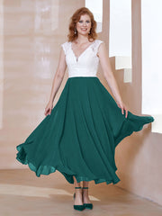 Robe en Mousseline Longueur de Mollet à Col en V avec Poches Paon