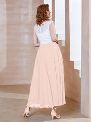 Robe en Mousseline Longueur de Mollet à Col en V avec Poches Rose Perle Grande Taille