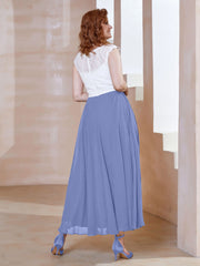 Robe en Mousseline Longueur de Mollet à Col en V avec Poches Pervenche