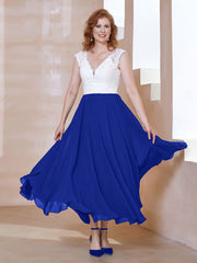 Robe en Mousseline Longueur de Mollet à Col en V avec Poches Bleu Royale Grande Taille