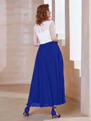 Robe en Mousseline Longueur de Mollet à Col en V avec Poches Bleu Royale