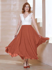 Robe en Mousseline Longueur de Mollet à Col en V avec Poches Rouille Grande Taille