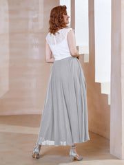 Robe en Mousseline Longueur de Mollet à Col en V avec Poches Argent