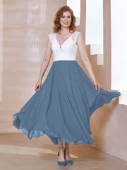 Robe en Mousseline Longueur de Mollet à Col en V avec Poches Bleu de Schiste