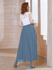 Robe en Mousseline Longueur de Mollet à Col en V avec Poches Bleu de Schiste