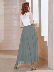 Robe en Mousseline Longueur de Mollet à Col en V avec Poches Gris Acier