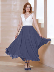 Robe en Mousseline Longueur de Mollet à Col en V avec Poches Orageux