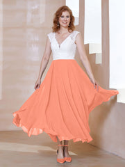 Robe en Mousseline Longueur de Mollet à Col en V avec Poches Crépuscule Grande Taille