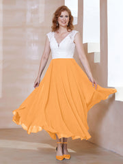 Robe en Mousseline Longueur de Mollet à Col en V avec Poches Mandarine Grande Taille